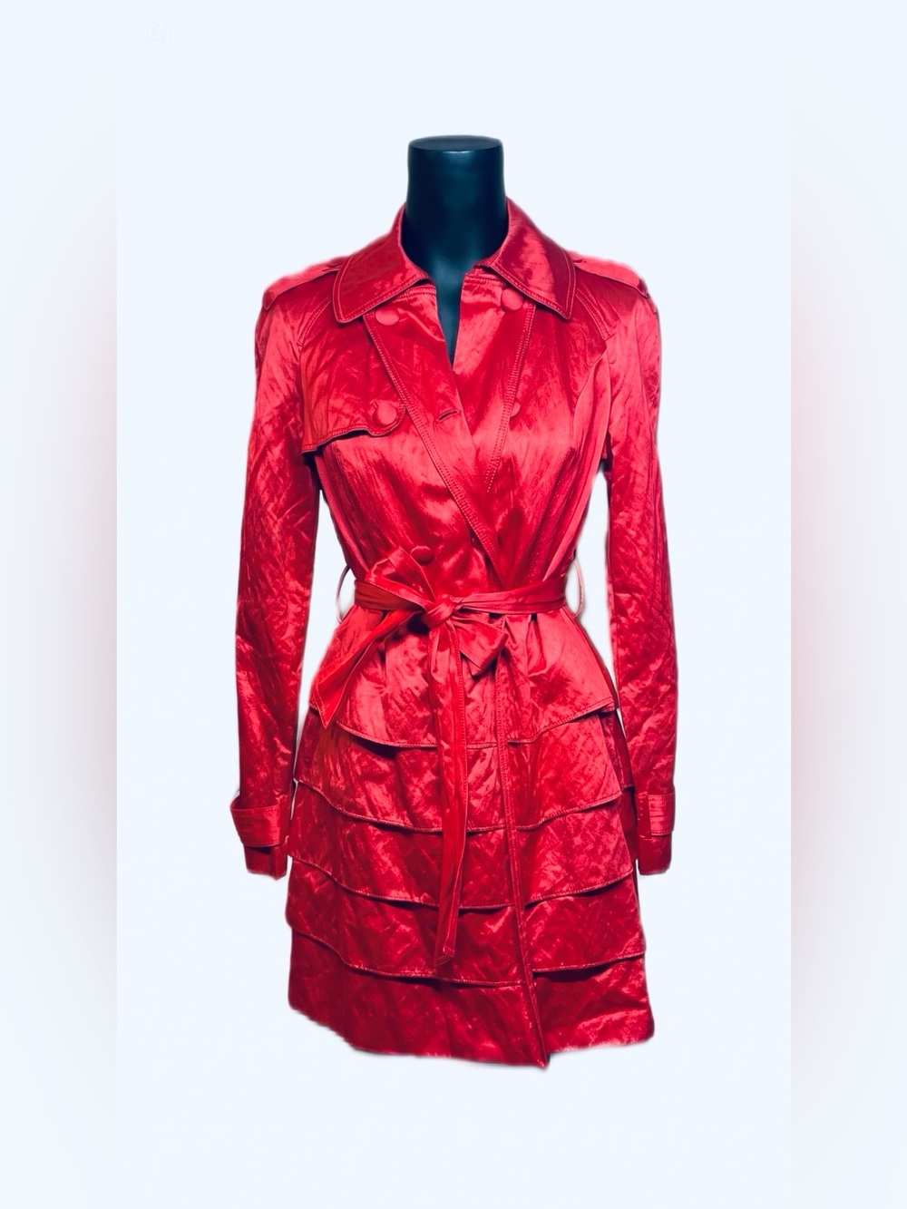 I.N.C International Concept Ruffle Trim Trench Tiered Hem Coat